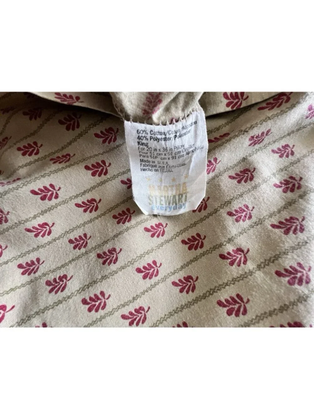 MARTHA STEWART Everyday Pillowcases PAIR 1-King 1-Standard Tan Red Made in USA